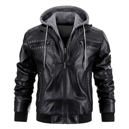 Mens Hooded Jacket | Zipper Pockets Warm Leather Coat - LAKD London