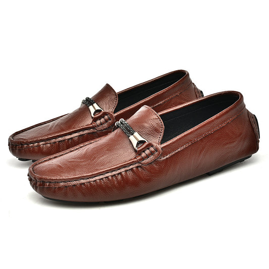 Mens Plus Size Cowhide Casual Shoes | British One Pedal Loafers