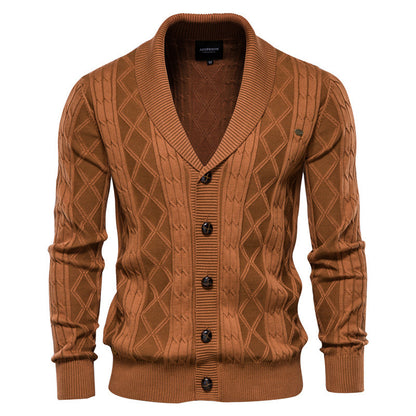 Men's V-neck Cardigan Loose Sweater Solid Colour