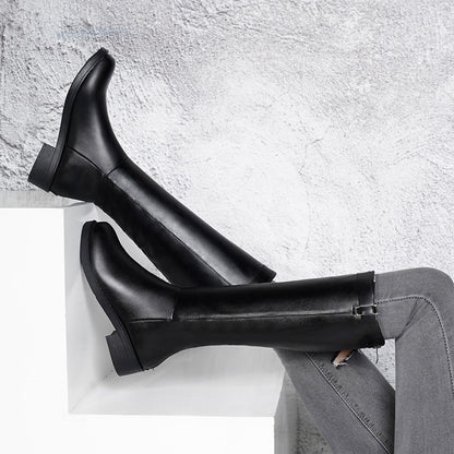 Womens Thick Heel Zipper Rider Boot | High Leather Shoe