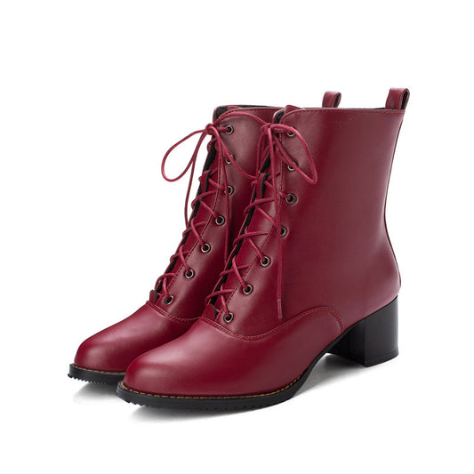 Womens Chunky heel mid-heel low Martin boots