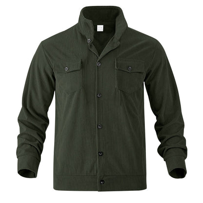 Mens Versatile Corduroy Multi-pocket Long Sleeve Stand-up Collar Jacket