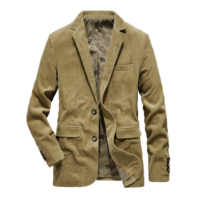 Mens Retro Casual Flat Solid Color Corduroy Coat