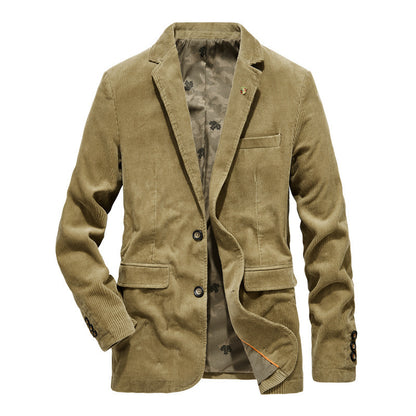 Mens Retro Casual Flat Solid Color Corduroy Coat