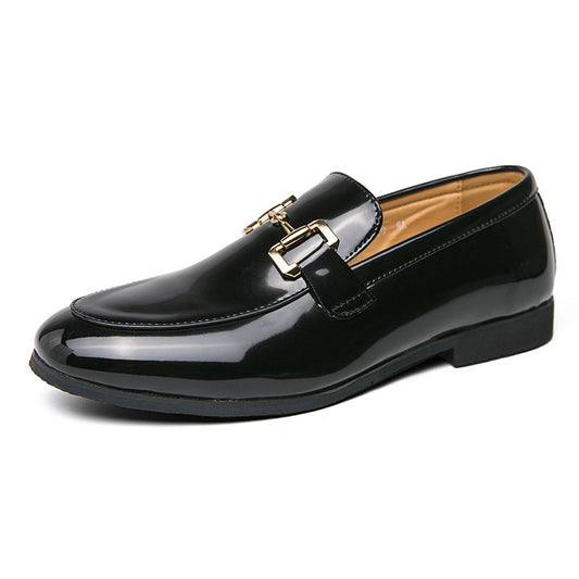 Men's Black Glossy Loafers | Plus Size Casual Leather Shoes