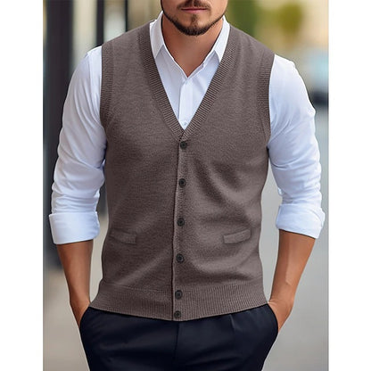 Men's Casual Sleeveless Wool Knit Cardigan Vest Slim Fit Style