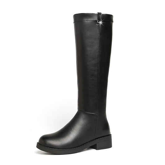 Womens Thick Heel Zipper Rider Boot | High Leather Shoe