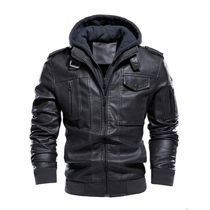 Men's Hooded washed leather jacket | Vintage Style with Velvet Lining