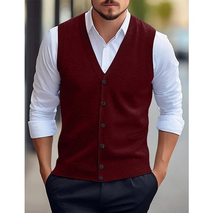 Men's Casual Sleeveless Wool Knit Cardigan Vest Slim Fit Style