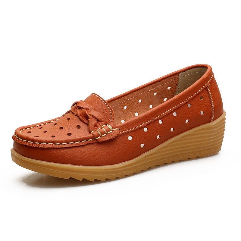 Women's Cowhide Gommino Soft Bottom Wedge Shoes