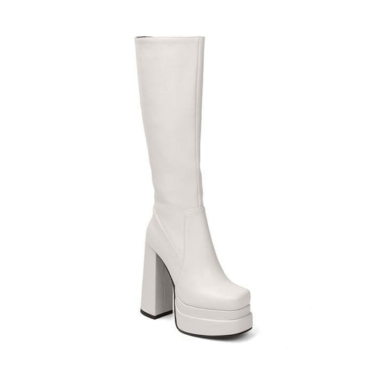 Womens American Platform Thick High Heel Boots | Thick Sole Leather Shoes