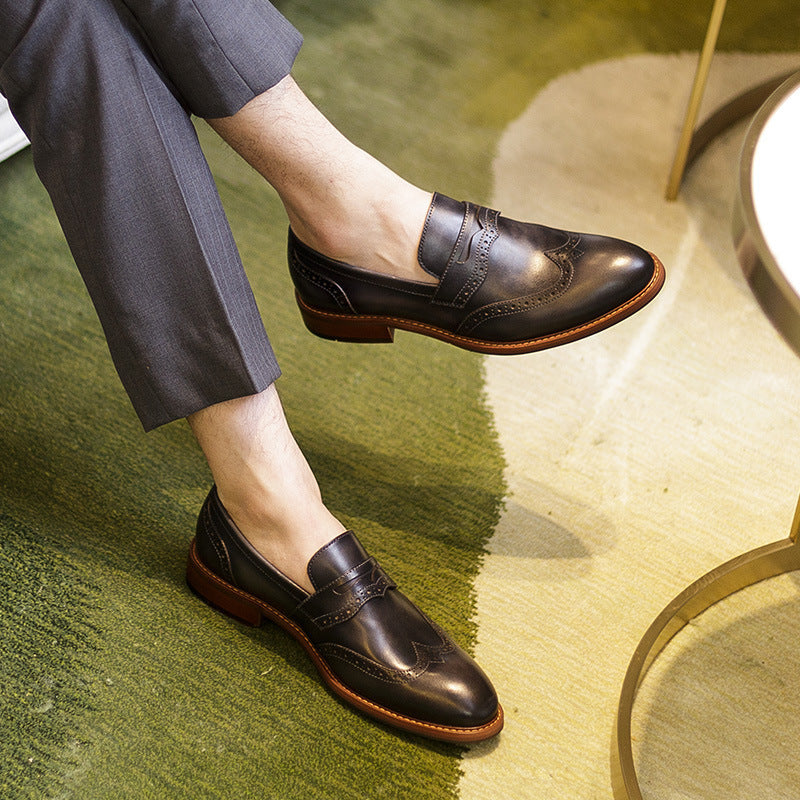Mens Handmade Business Casual Loafers - Brooch Carved Men's Leather Shoes by LAKD London