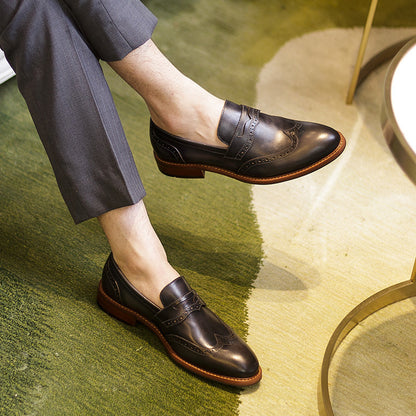 Mens Handmade Business Casual Loafers - Brooch Carved Men's Leather Shoes by LAKD London