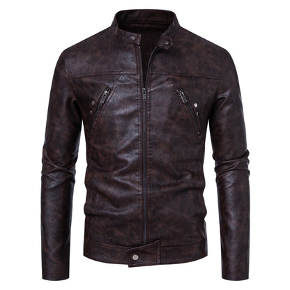 Men's Leather Coat | Casual Stand-up Collar Jacket - LAKD London