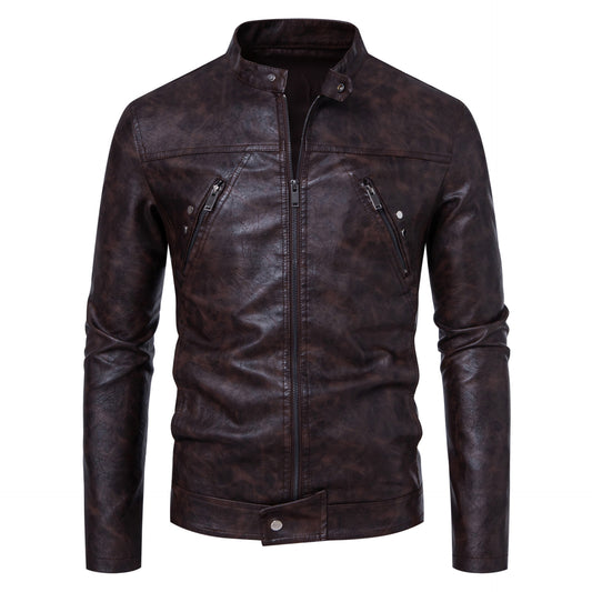 Men's Leather Coat | Casual Stand-up Collar Jacket - LAKD London