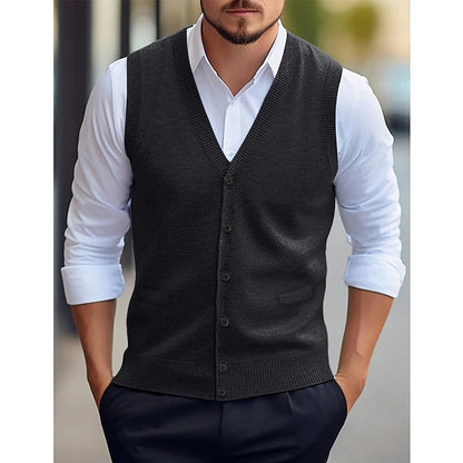 Men's Casual Sleeveless Wool Knit Cardigan Vest Slim Fit Style