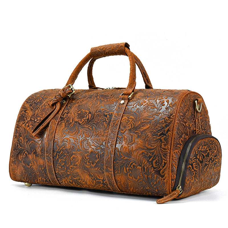 Mens Vintage Print Luggage Bag | Cowhide Leisure Gym Hand Bag