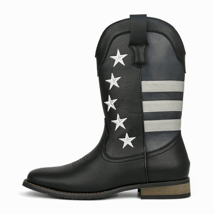 Men's Western Cowboy Boot | Thick Sole Square Heel Leather Shoes