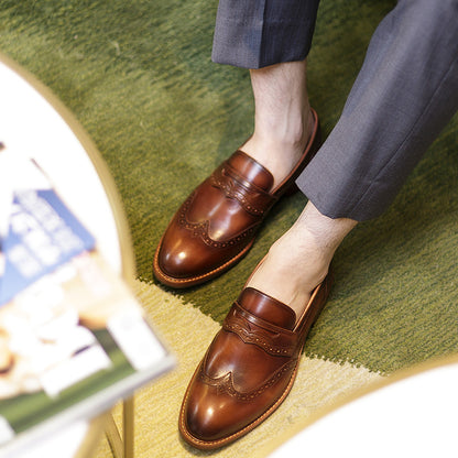 Mens Handmade Business Casual Loafers - Brooch Carved Men's Leather Shoes by LAKD London