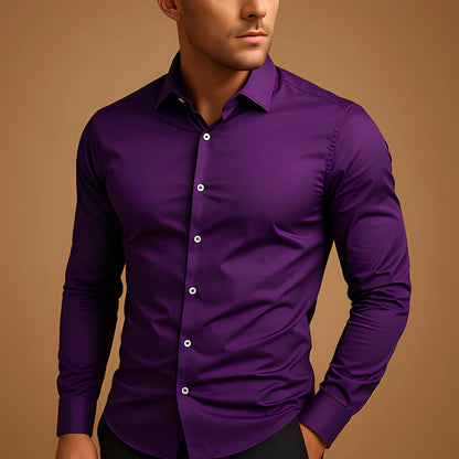 Men's Solid Colour Button Down Long Sleeve Summer Lapel Shirt