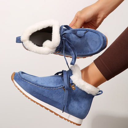 Womens Winter Lace-up Snow Fleece Boots | Casual Warm Plush Flat Shoes