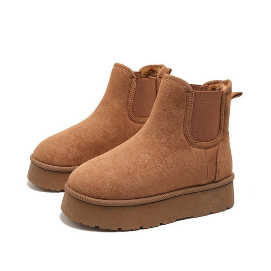 Womens Smoke Pipe Ankle Boots | Thick Bottom Velvet Padded Winter Shoes