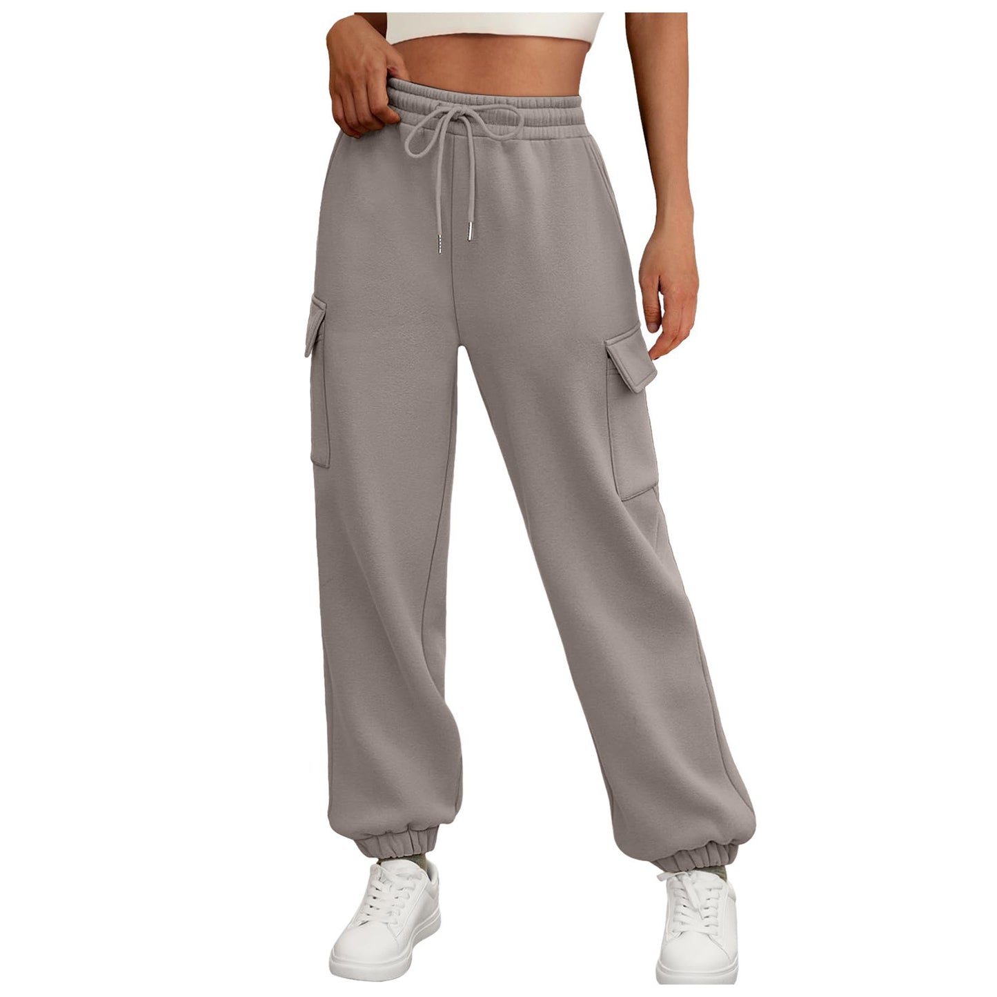 Women's Casual Cargo Sweatpants - Fleece Lined Baggy Athletic Jogger Trousers