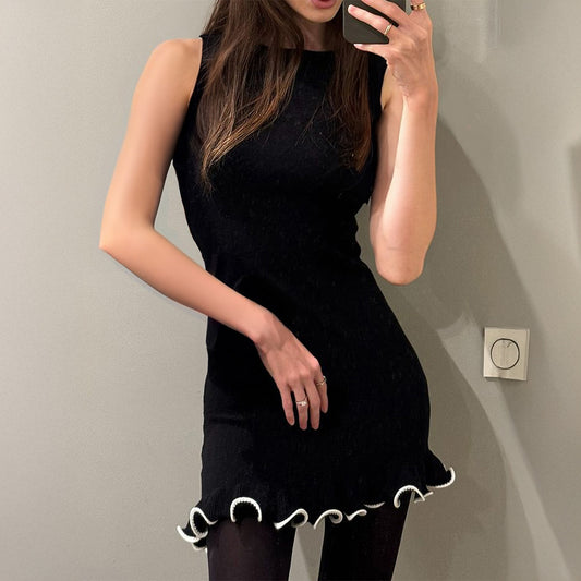 Women's High Waist Sleeveless Wool Dress Elegant Black Winter Style - LAKD London