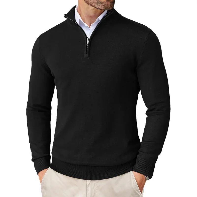 Men's Zipper Polo Ultra Thin Lightweight Long Sleeve Top Casual