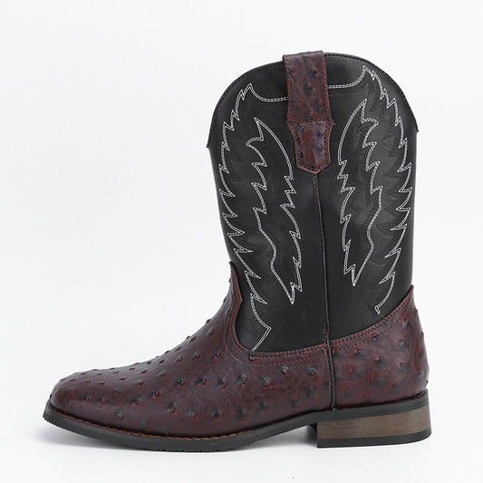Mens Western Denim Cowboy Boots | Square Toe Motorcycle Shoes