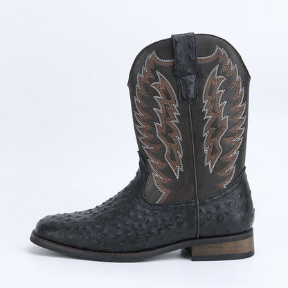 Mens Western Denim Cowboy Boots | Square Toe Motorcycle Shoes