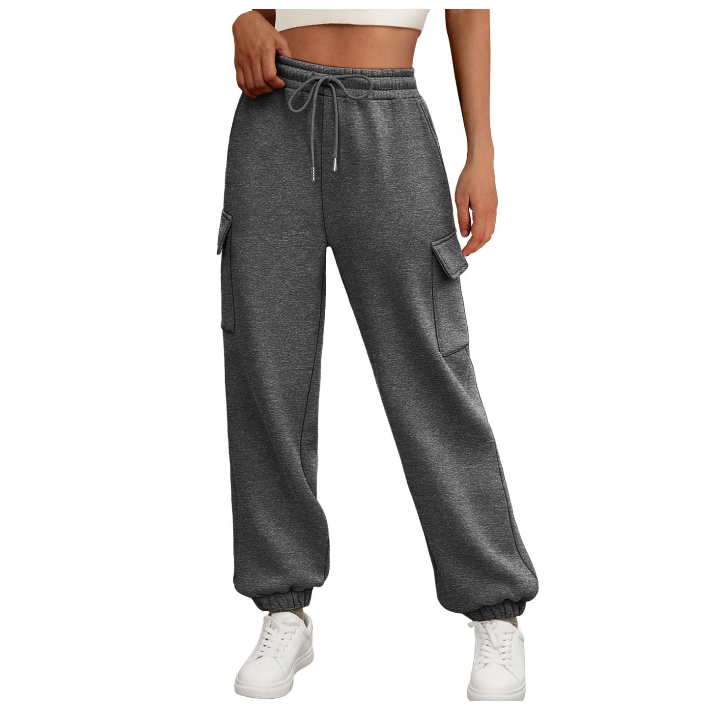 Women's Casual Cargo Sweatpants - Fleece Lined Baggy Athletic Jogger Trousers