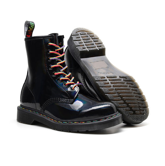 Women's High-top Glossy Martin Boots | Round Head Mirror Laser Military Boots