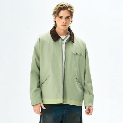 Mens Contrast Color Washed Polo Collar Jacket
