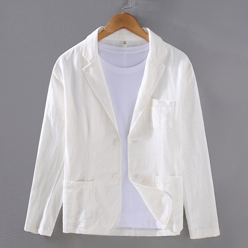 Men's Versatile Flat Collar Casual Ramie Small Suit