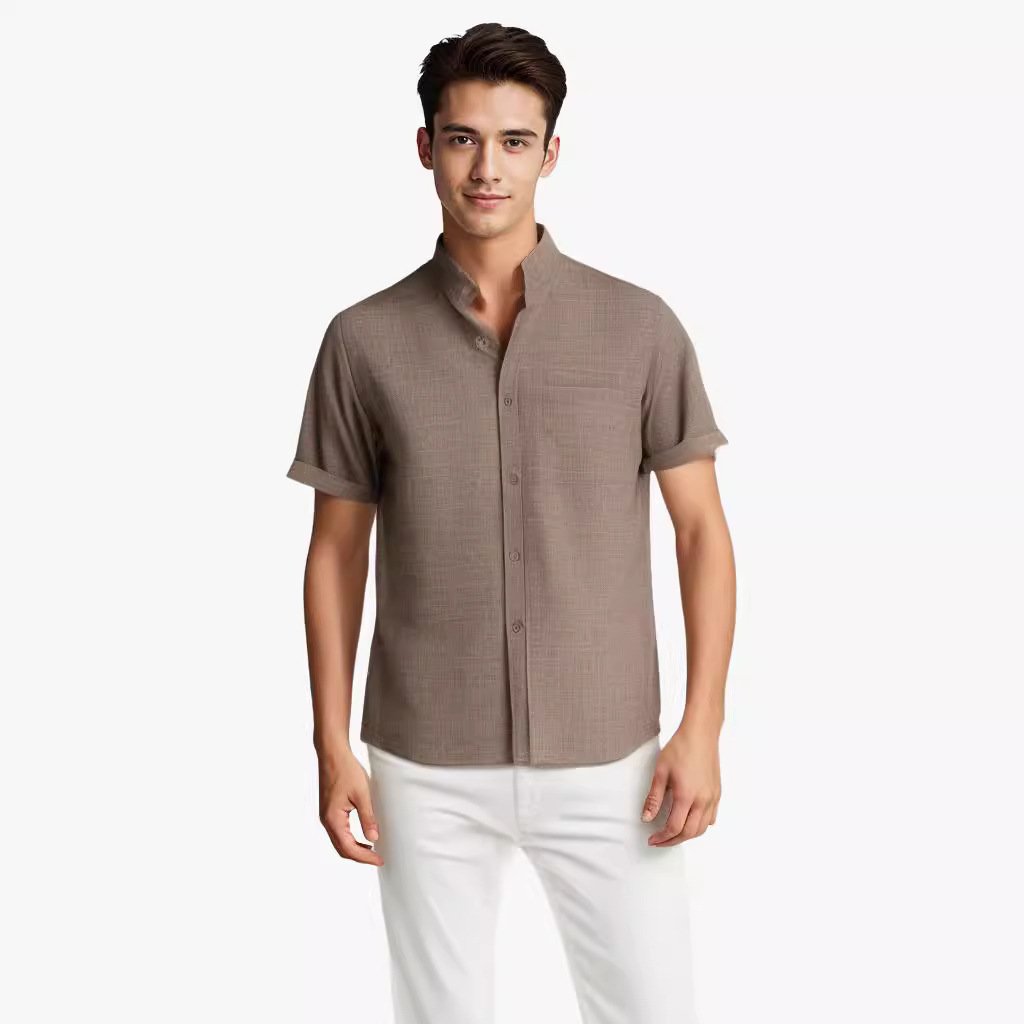 Men's Solid Colour Short Sleeve Lapel Cotton Linen Summer Shirt