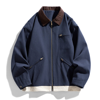 Mens Contrast Color Washed Polo Collar Jacket
