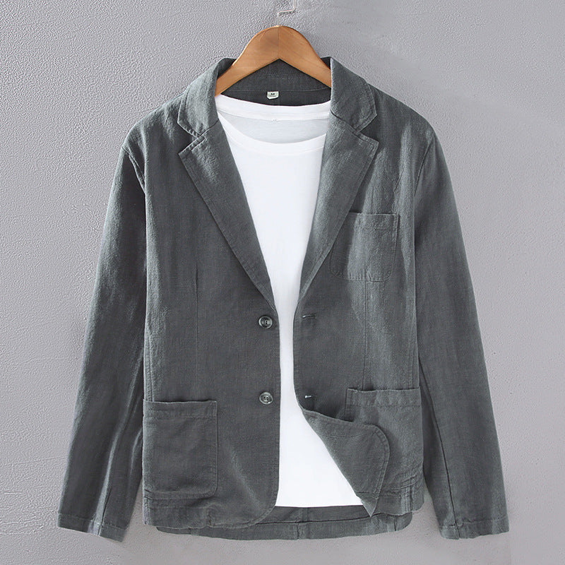 Men's Versatile Flat Collar Casual Ramie Small Suit