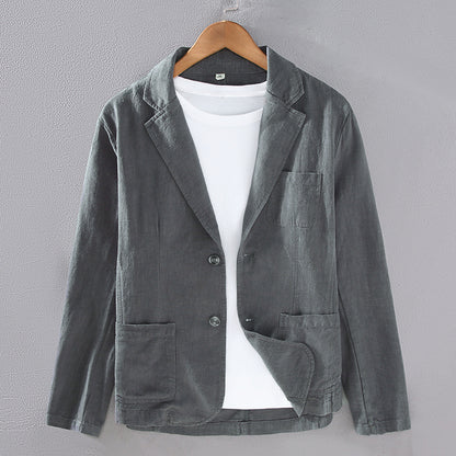 Men's Versatile Flat Collar Casual Ramie Small Suit