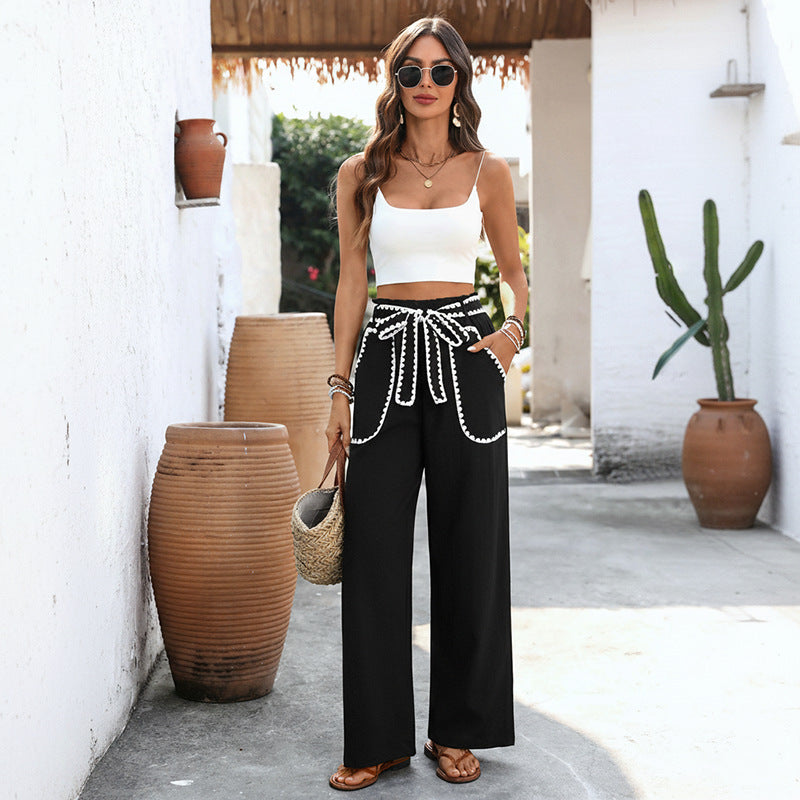 Womens Relaxed-fit Color-blocked Straight-leg Pants