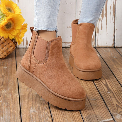 Womens Smoke Pipe Ankle Boots | Thick Bottom Velvet Padded Winter Shoes