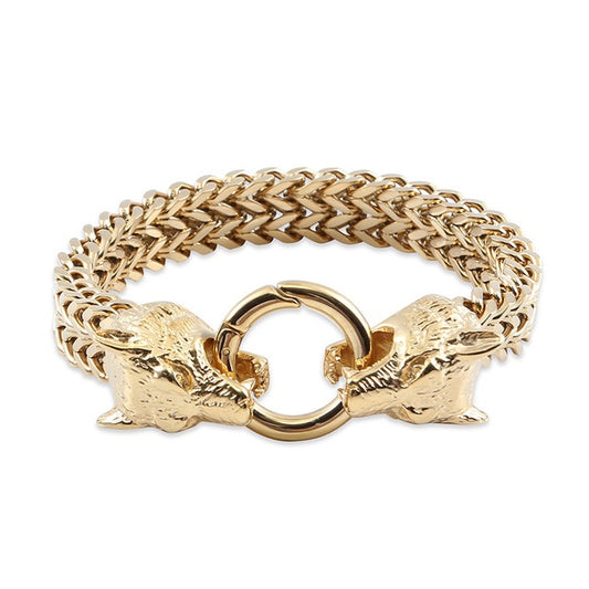 Men's Rock Viking Wolf Charm Bracelet Stainless Steel Skull Style - LAKD London