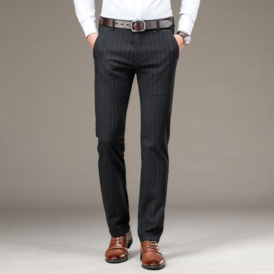 Men's Casual Cotton Trousers | Striped Suit Trousers by LAKD London