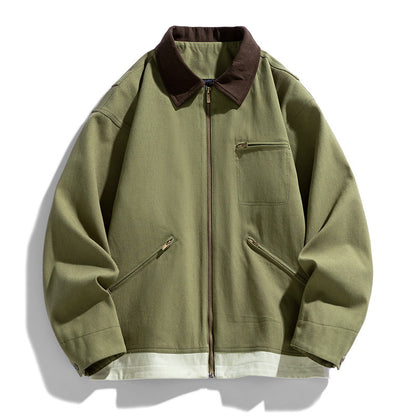 Mens Contrast Color Washed Polo Collar Jacket