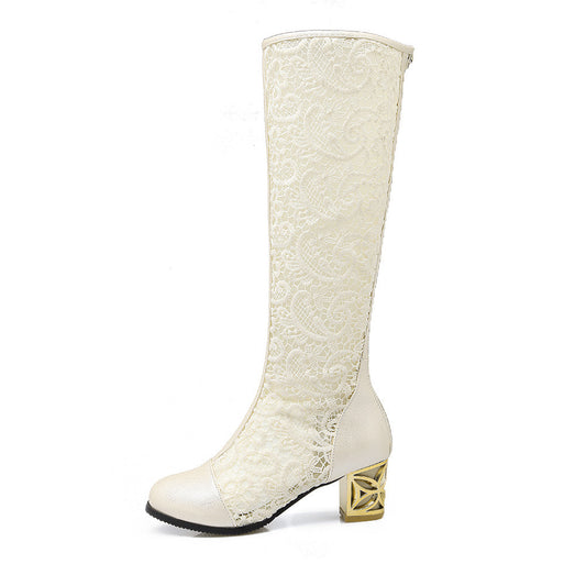 Womens Round Toe Stitching Lace Back-zip Boots | Chunky Heel Women's Sandals - LAKD London