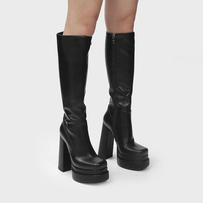 Womens American Platform Thick High Heel Boots | Thick Sole Leather Shoes