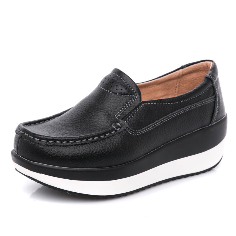 Womens Leather thick-soled platform shoes