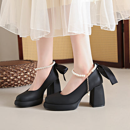 Womens Mary Jane Shoes | Preppy Style Chunky Heel Pearl All-match