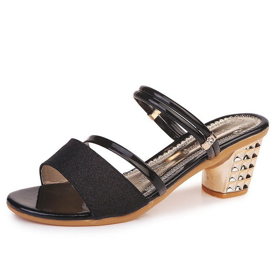 Women's summer chunky heel sandals | Sparkly Party Shoes - LAKD London
