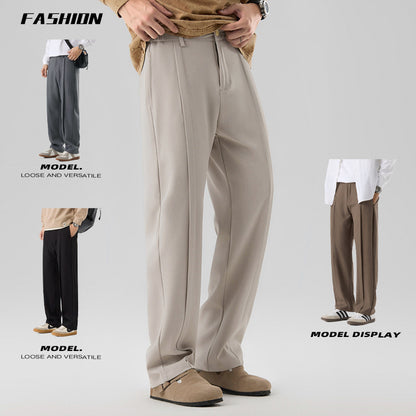 Mens Loose Casual Suit Pants Versatile Straight Draping Effect Trousers
